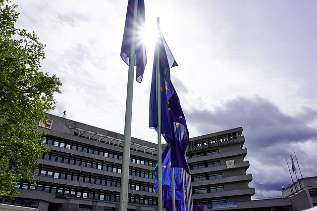 EU-Beflaggung vor dem Rathaus