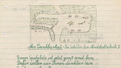 Foto: Original handschriftliches Dokument: Dankesgedicht von Schülerinnen und Schülern, 1953