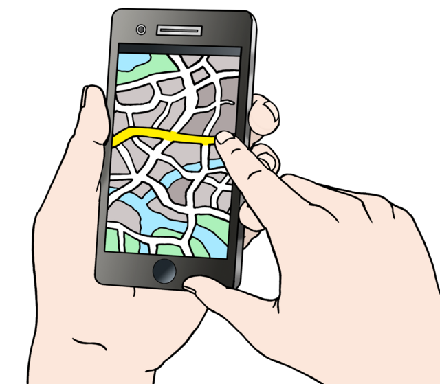 Illustration: Eine Hand hält ein Smartphone. Das Smartphone wird mit einer anderen Hand bedient. - copyright:Lebenshilfe für Menschen mit geistiger Behinderung Bremen e.V.