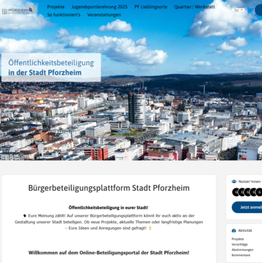 Screenshot der Startseite von mitmachen-pforzheim.de