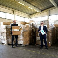 v.l. Kreisbrandmeister Carsten Sorg, Landrat Bastian Rosenau, Oberbürgermeister Peter Boch, Feuerwehrkommandant Sebastian Fischer