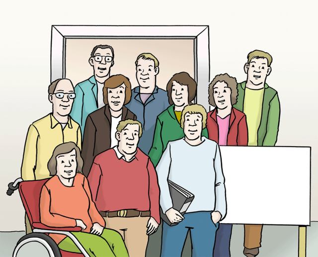 Illustration: Verschiedene Personen - Beiratsmitglieder - copyright:Lebenshilfe für Menschen mit geistiger Behinderung Bremen e.V.