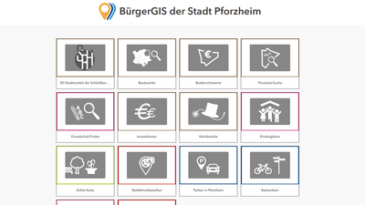 Screenshot der Startseite des BürgerGIS der Stadt Pforzheim.