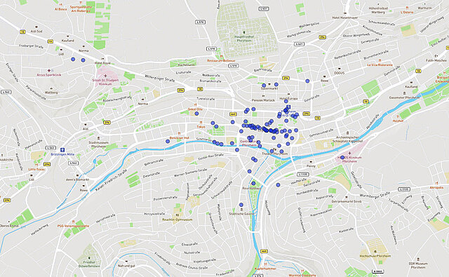 Kartenansicht: Gewünschte Parkflächen für Fahrräder - copyright:Kartenausschnitt: OpenStreetMap / Grafische Bearbeitung: Kokonsult