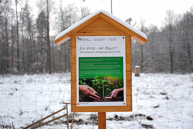 Schild mit Erklärung zum Jahrgangswäldle