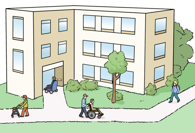 Illustration: Ein Wohnheim von außen. - copyright:Lebenshilfe für Menschen mit geistiger Behinderung Bremen e.V.