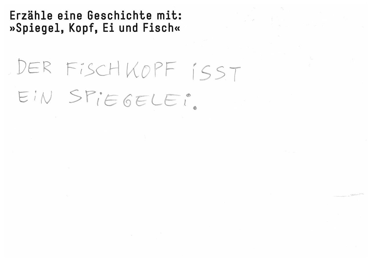 Erzähle eine Geschichte mit: "Spiegel, Kopf, Ei und Fisch"