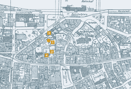 Pforzheimer Stadtplan von 1941 mit Blumenhof, Barfüßergasse und großherzoglich-badischem Bezirksamt. - copyright:Stadt Pforzheim