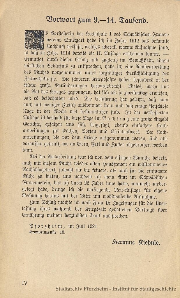 Vorwort Kiehnle Kochbuch Dieses Bild zeigt das Vorwort des Kochbuchs.