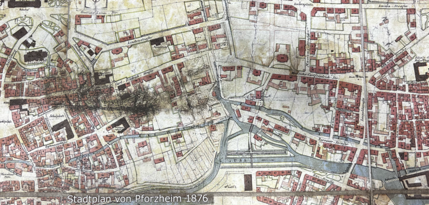 Stadtplan von 1876 - copyright:Feuerwehr Pforzheim