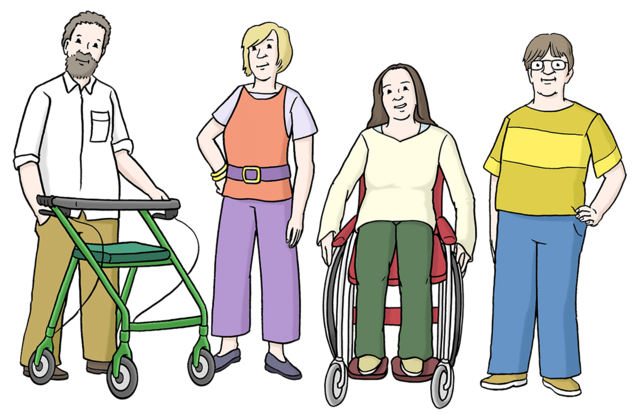 Illustration: Selbstbewusste Menschen mit Behinderung. - copyright:Lebenshilfe für Menschen mit geistiger Behinderung Bremen e.V.