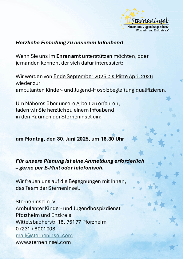 Einladung zum Infoabend Sterneninsel