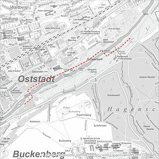 Radfahrende auf der Südseite der Enz müssen stadtauswärts über den Kanzlersteg auf die Nordseite der Enz wechseln. Über den Steg am Wasserweg kann zurück auf die Südseite gefahren werden. - copyright:Stadt Pforzheim