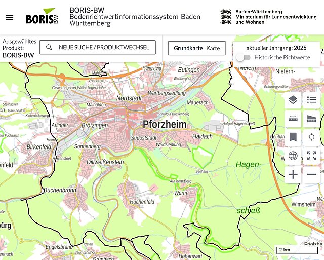 BORIS_BW Screenshot: Portalansicht BORIS-BW - copyright:Landesamt für Geoinformation und Landentwicklung Baden-Württemberg