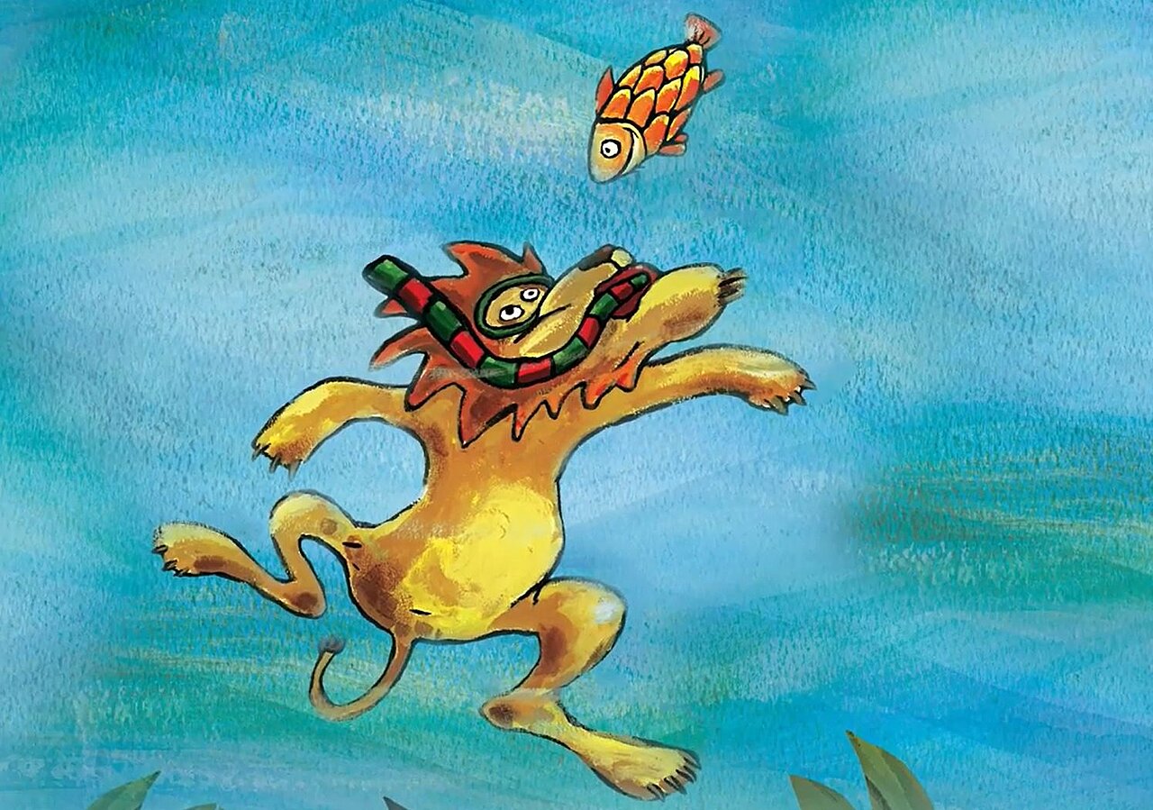 Illustrationen eines Löwen der taucht - copyright: Dressler Verlag - Ersteller: Dressler Verlag