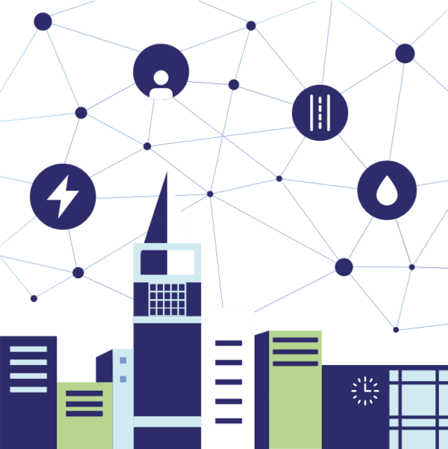 Icon zeigt eine Stadt mit einem IT Netz - copyright:Stadt Pforzheim