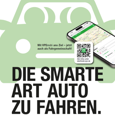 Text: Die smarte Art Auto zu fahren und im Hintergrund ist grünes Auto zu sehen