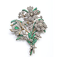 Zitterbrosche mit Blumenbouquet, Gold, Diamanten, Smaragde, Russland, 19. Jh. (?), Schmuckmuseum Pforzheim, Dauerleihgabe aus einer Privatsammlung, Foto Winfried Reinhardt