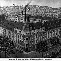 Schwarz-Weiß-Foto: Die Schmuck- und Uhrenkettenfabrik Kollmar & Jourdan um 1910. - copyright:Stadtarchiv Pforzheim – Institut für Stadtgeschichte, S1-7-2-Kollmar-Jourdan-R-3