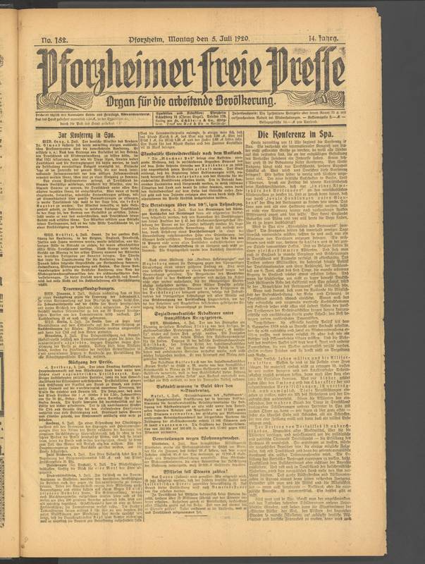 Pforzheimer Freie Presse von 1920