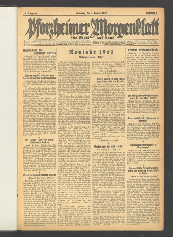 Pforzheimer Morgenblatt von 1927