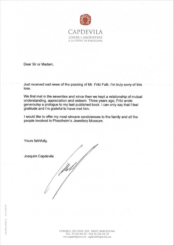 Letter of condolence Capdevila